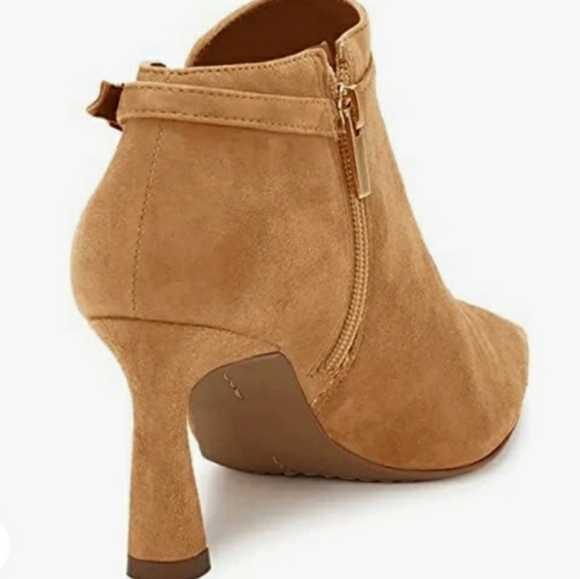 Coutgo Pointed Toe Pearl  Buckle Stiletto Faux Suede Booties Rust Tan Size 8.5 - Picture 2 of 11